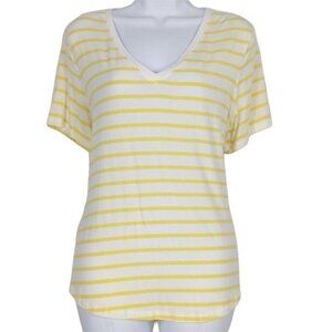 Old Navy Women's Yellow & White striped  short sleeve  top, V-neck Size L